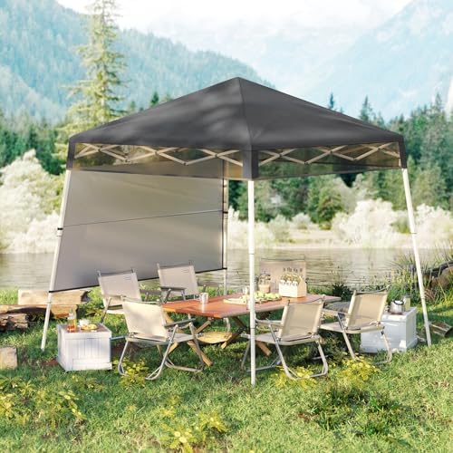 Tangkula 7x7 FT Pop Up Canopy with Center Lock & Sidewall, Gray