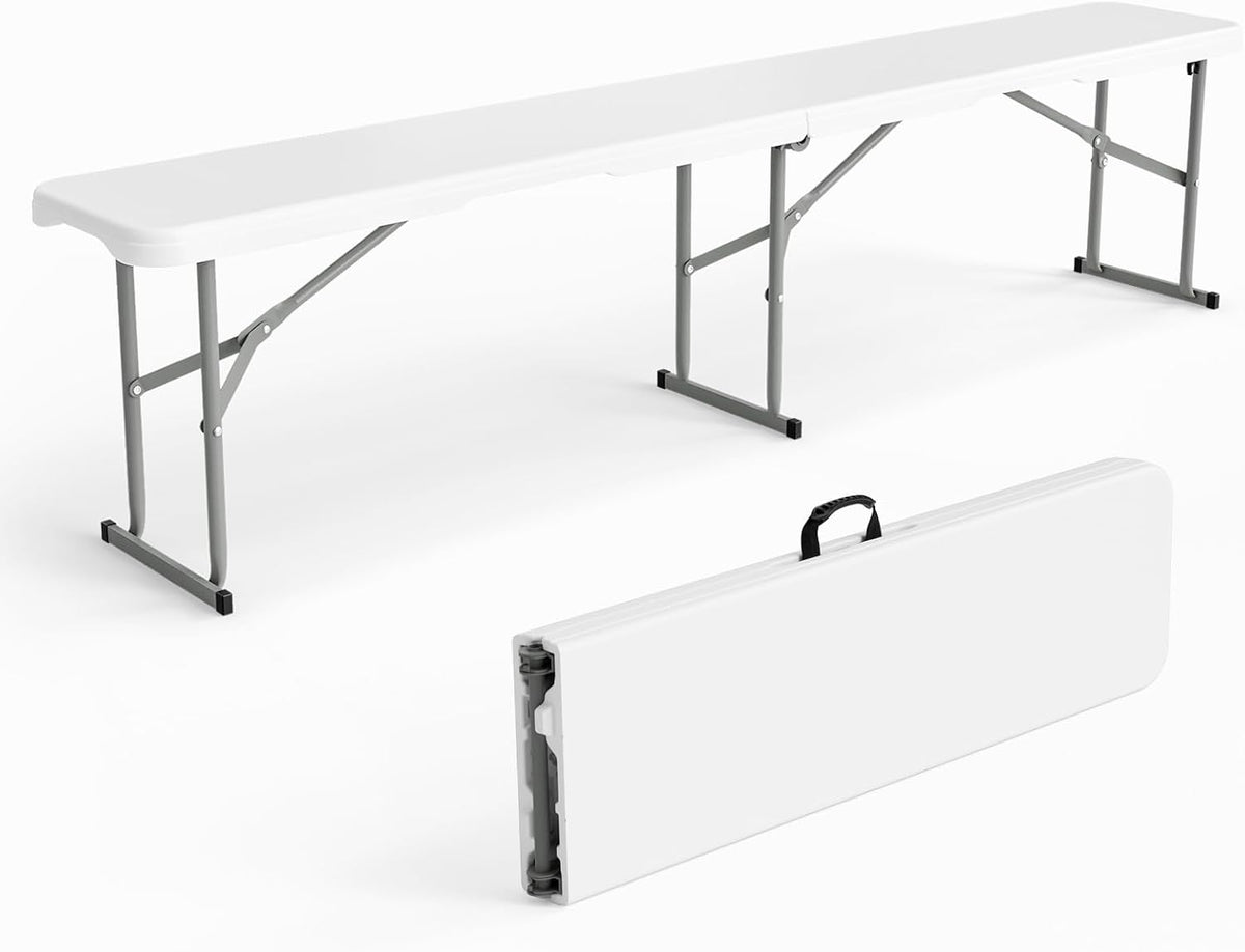 Bonnlo 6 FT Plastic Folding Bench with Handle, Sturdy Metal Frame, Perfect for Indoor/Outdoor Party, Picnic, Camping, Restaurant, Dinning Room, Cafe, Wedding and Commercial Events,1P