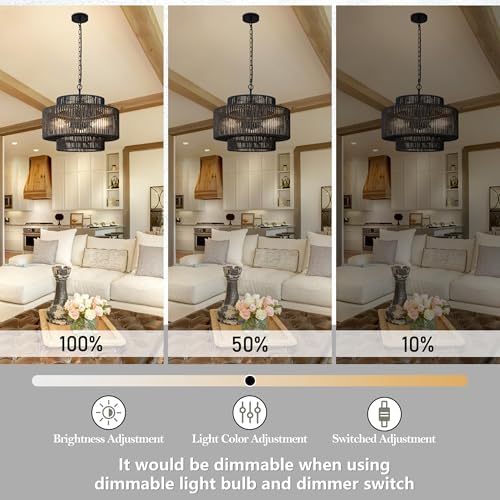 bagood 18" 3-light boho black rattan chandeliers for, package contents