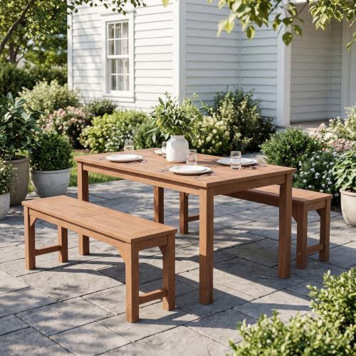 Tangkula 40" Fir Wood Outdoor Bench Backless, 2-Person Patio Dining Bench