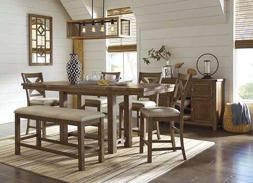 Signature Design by Ashley Rustic Counter Height Bar Stool, Set of 2, Beige