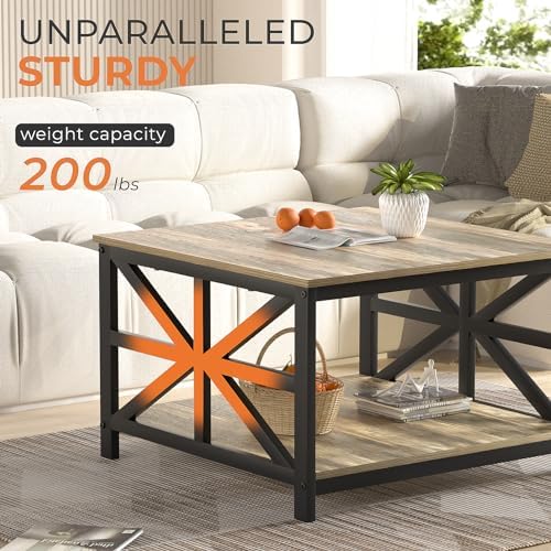 GreenForest 27.55 Inch Square Coffee Table with 2 Tier Storage