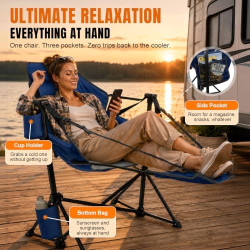 HOPERAN Hammock Camping Chair with Footrest 400lb Swing Chair, Blue 2 Pack