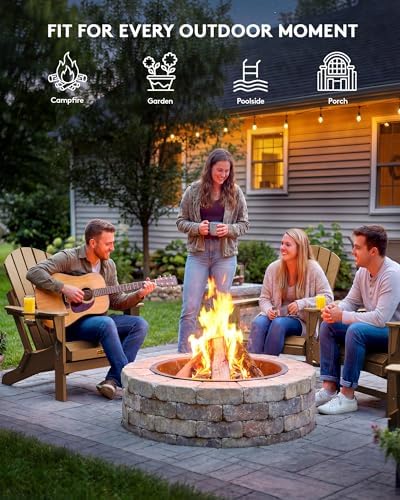 SERWALL Folding Adirondack Chair Set of 4 Patio Chair with Cup Holder-Brown