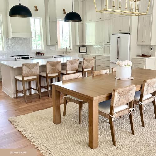 Nathan James Beacon Bohemian Boucle Bar Stool, Upholstered Counter Height Chair with Solid Wood Frame and Woven Seagrass Back for Kitchen Island, Light Brown/Seagrass/Cream Boucle, Set of 2