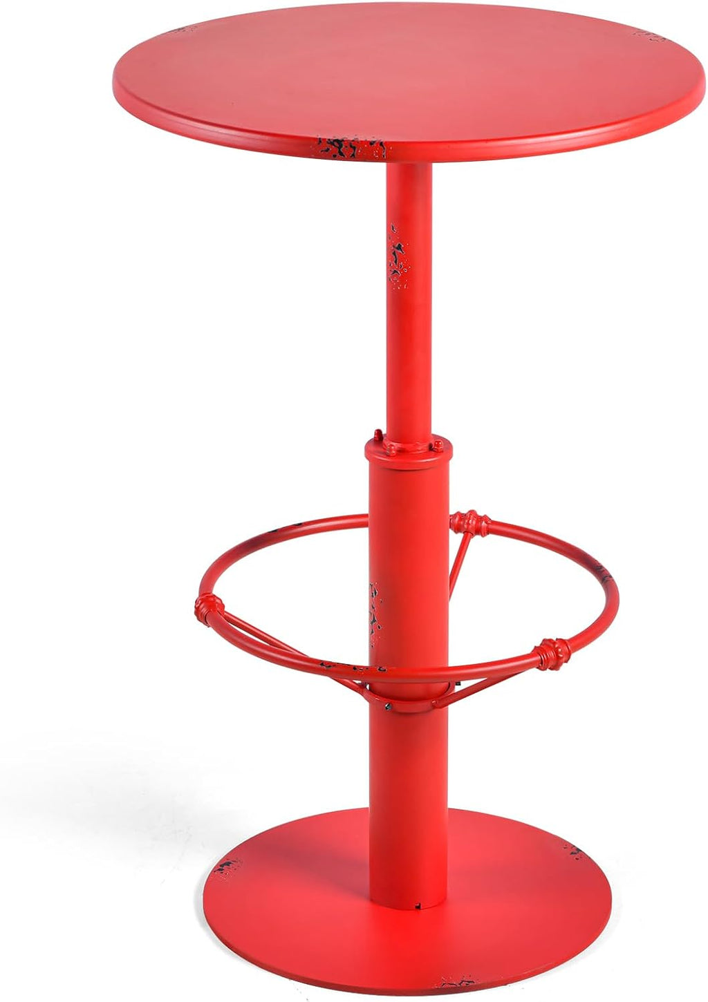 Industrial Pub Table 23.6" Iron Round Desktop 37.4" Height Cast Iron Bar Table Antique Red