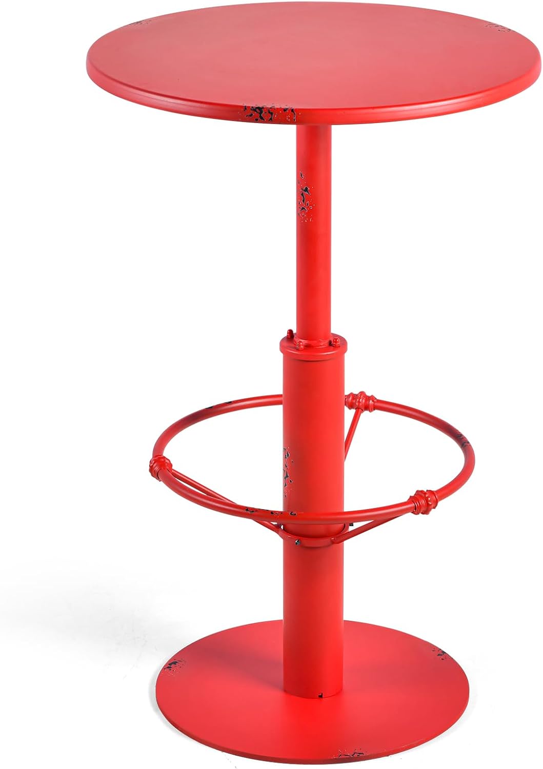 Industrial Pub Table 23.6" Iron Round Desktop 37.4" Height Cast Iron Bar Table Antique Red