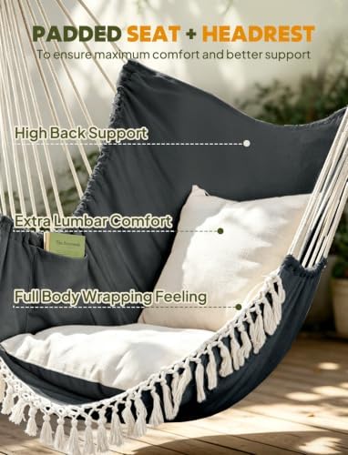 Chihee Hammock Chair Max 500 Lbs 2 Cushions Spreader Bar Strap Carabiner