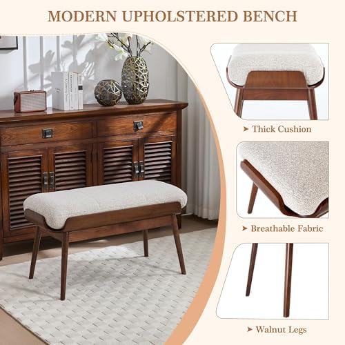 BFZ 37.4" Upholstered Bedroom Bench Walnut Wood Frame Entryway Bench