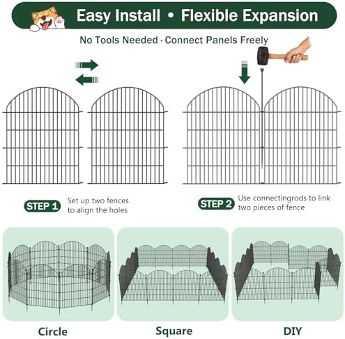 No Dig Garden Fence Panels, Dog Fence Outdoor for Yard, 12 Pack