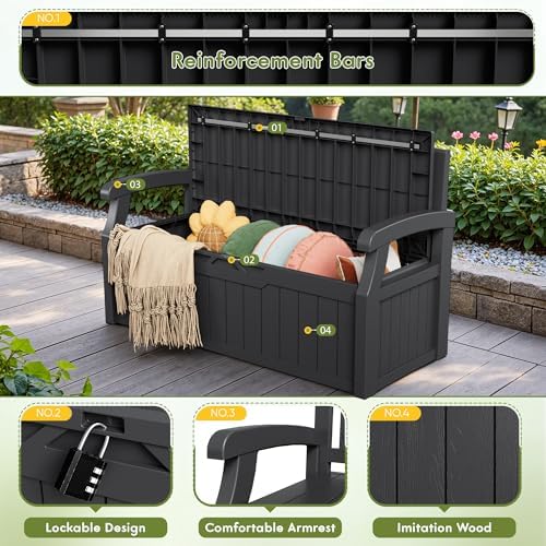 Greesum 80 Gallon Outdoor Storage Bench Deck Box,Black