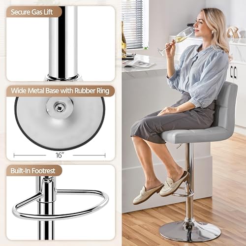 Yaheetech Bar Stools Set of 4 Adjustable Counter Height Barstool Light Gray
