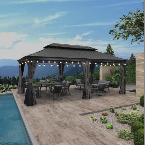 PURPLE LEAF Patio Gazebo 12' X 20' with Light, Gray