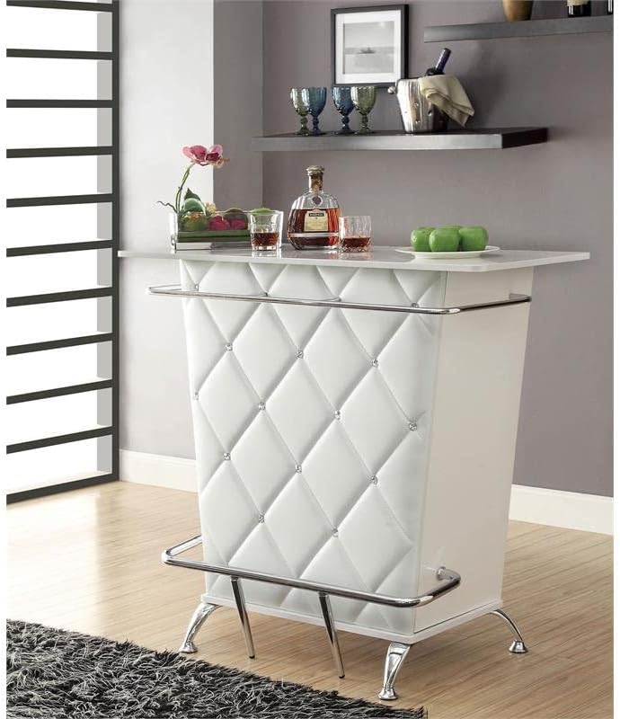 Benzara BM181080 Contemporary Style Leatherette Padded Bar Table with Button Tufting White