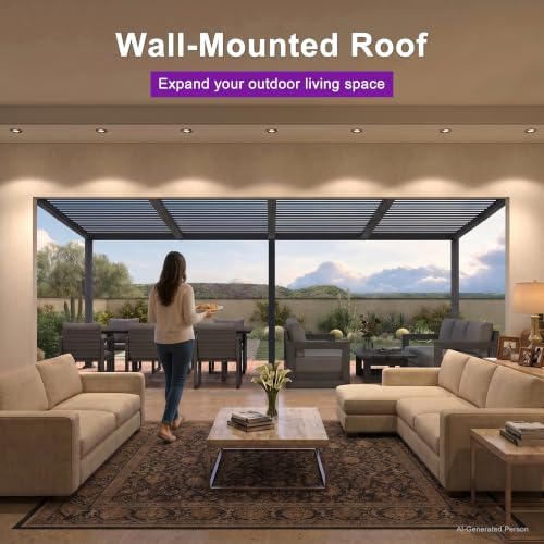 PURPLE LEAF Wall Mounted Pergola 10' x 20' Louvered Pergola,Aluminum Frame