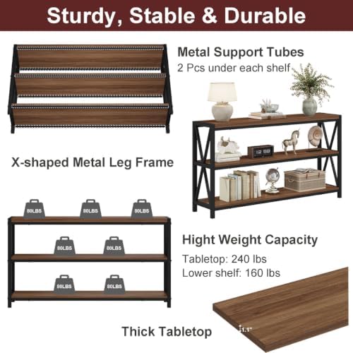 FATORRI Console Table for Entryway, 55 Inch Modern Entry Table with 3 Tier Shelves, Couch Tables Behind Sofa for Living Room (Medium Walnut)