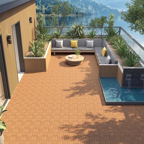 Yaheetech 54PCS Acacia Wood Deck Tiles Interlocking Patio Flooring,Wood