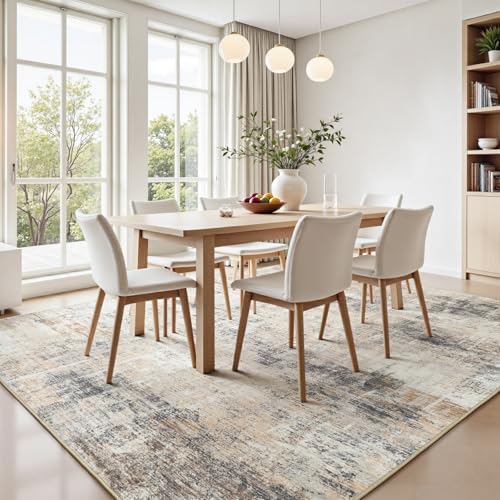 9x12 Area Rug for Living Room, Abstract Washable Non-Slip Large Rugs, Gold