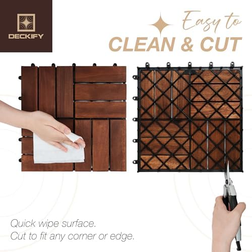 Acacia Wood Interlocking Deck Tiles Outdoor Flooring for Patio, Balcony