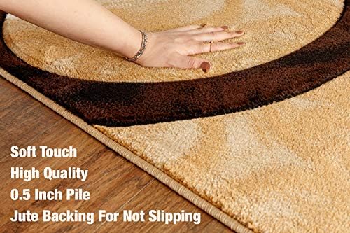 GLORY RUGS Area Rug Modern 4x6 Brown Circles Geometry Soft Hand Carved Contemporary Floor Carpet Fluffy Texture for Indoor Living Dining Room and Bedroom Area