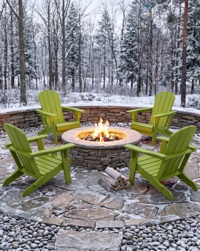 PLUUV Adirondack Chair Set of 6, Firepit Chair with Cup Holder, Light Green
