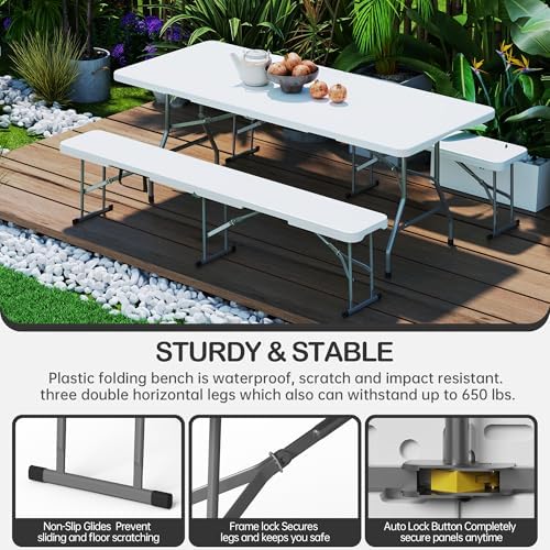VSOAEIL 6 Foot Folding Bench 2 Pack, Foldable Plastic Bench Indoor Outdoor