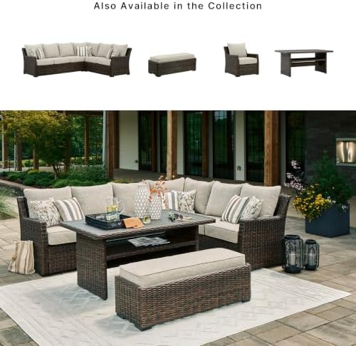 Signature Design by Ashley 3-Piece Patio Sectional with Bench, Brown