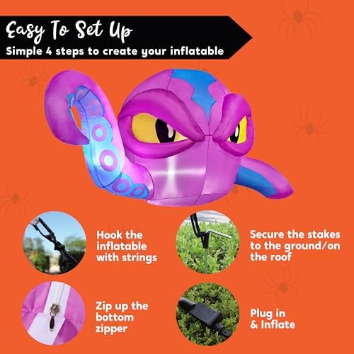 Joiedomi 4 FT Tall Halloween Inflatable Purple Octopus Head with Tentacles Broke Out from Window with Built-in LEDs Blow Up for Halloween Window Decor, Outdoor Yard Garden Lawn Party Decoration