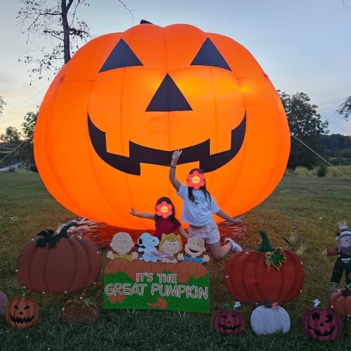 Giant 15Ft Halloween Inflatables Pumpkin Decorations, Blow Up Yard Decorations with 550W Waterproof Air Blower & LED Lights for Commercial Use, Outdoor Yard Lawn Halloween Party