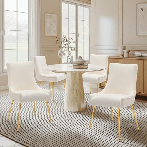 adochr Velvet Dining Chairs Set of 4 with Gold Metal Legs, Beige