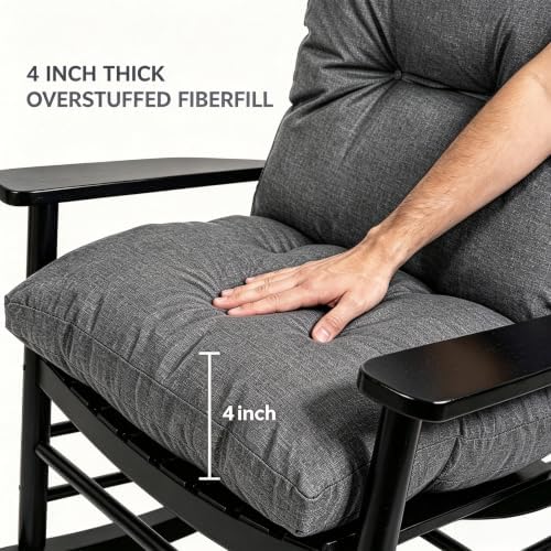 QILLOWAY Tufted Outdoor Chair Cushion Waterproof 43x20x4 Inch Non Slip Replacement Pad for Wicker Lounge Patio Furniture, Charcoal Grey, Black