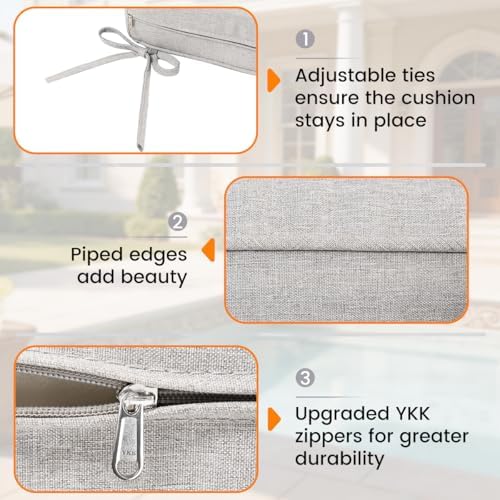 Olefin Deep Seat Cushion Set of 2, Water Resistant Patio Light Gray 24x24x4