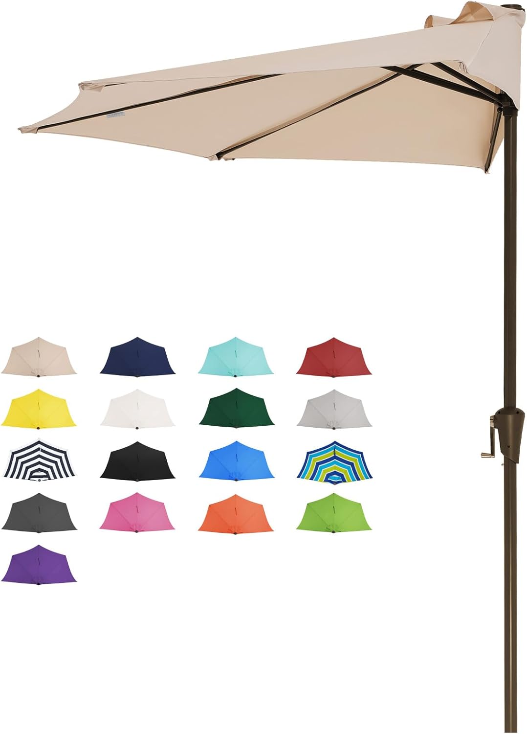 JEAREY 9 ft Half Outdoor Patio Umbrella w/Crank, Beige