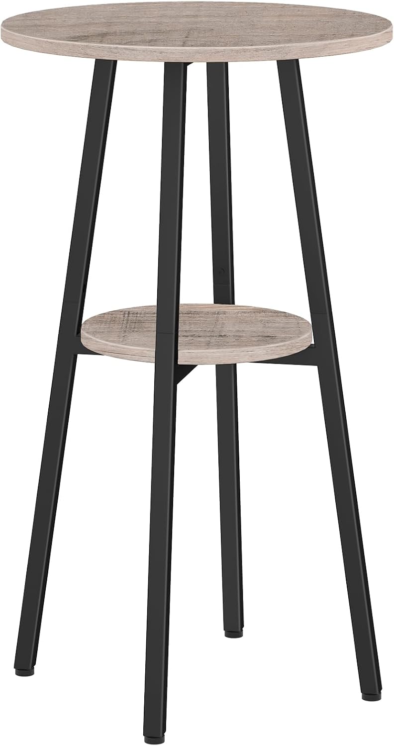 HOOBRO Bar Table, Round Pub Table, 2-Tier Bistro Table with Storage, for Small Spaces, with Top Particleboard for Kitchen, Easy to Assemble, Greige BG55BT01