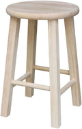 IC International Concepts Solid Wood Round Top Stool, 18" Seat, Unfinished