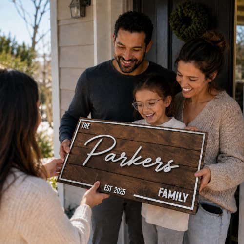Personalized Family Name Sign - Custom Art Deco Last Name Wood Wall Decor Plaque, Rustic Farmhouse Style Wedding Gift, Housewarming Gift, Custom Wooden Wall Hanging with Established Date, Large Wall Art for Living Room or Entryway 23x7" (Small)
