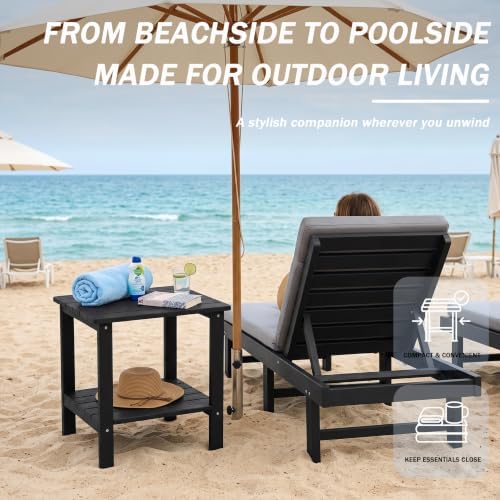 Outdoor Side Table, 2-Tier HDPS Small Patio Adirondack Table, Black