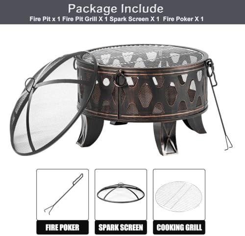 Breezz 26 in Round Wood-Burning Fire Pit with Grill