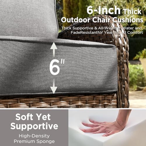 Luxury Patio Furniture Set with 42.5" Fire Pit Table, 6-Inch Thick Cushions Wicker Outdoor Furniture with Wicker Swivel Patio Chairs Set of 2, Patio Conversation Set for Deck Garden Porch, Gray