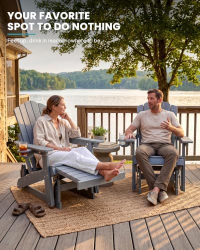 Adirondack Glider Chair Set of 2, Retractable Ottoman & Adjustable Backrest