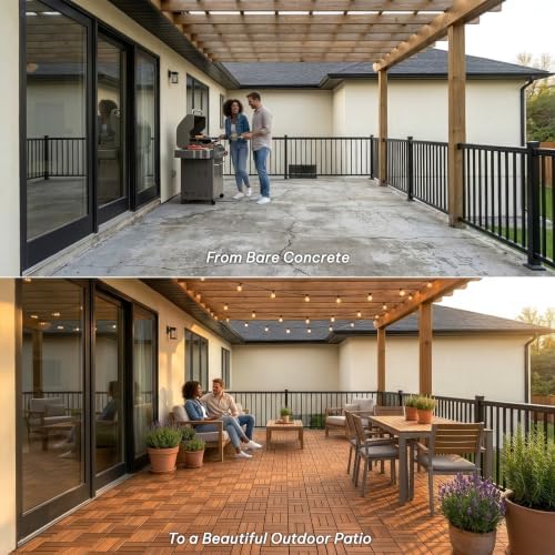 VICTORY RELAX Natural Acacia 12x12 Interlocking Wood Deck Tiles for Balcony, Garden, Patio, Poolside Decor - Waterproof Indoor & Outdoor Flooring - Square Joints (9, Walnut, 12 slats) (9 PCS)