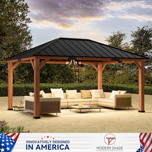 Modern Shade Permanent Wood Gazebo 12x16 with Galvanized Steel Roof