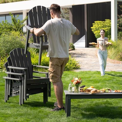 nevilywood Stackable Adirondack Chair, HDPE Outdoor Chair Set of 4, Grey