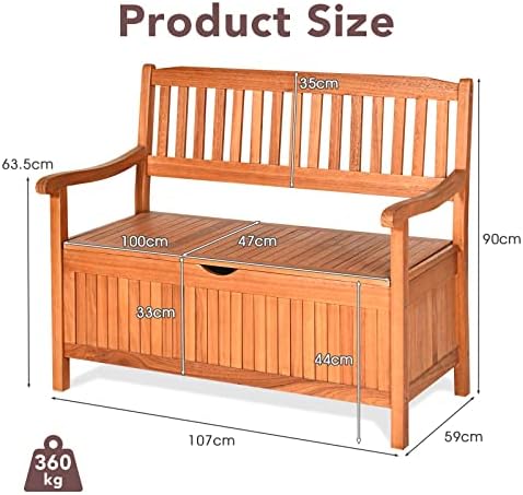 S AFSTAR Outdoor Patio Bench with Storage Box, 33 Gallon Storage Bench Deck Box with Dustproof Liner, Comfort Backrest & Wide Armrest, 800 lbs Capacity, Wood Bench for Garden Patio Park Porch