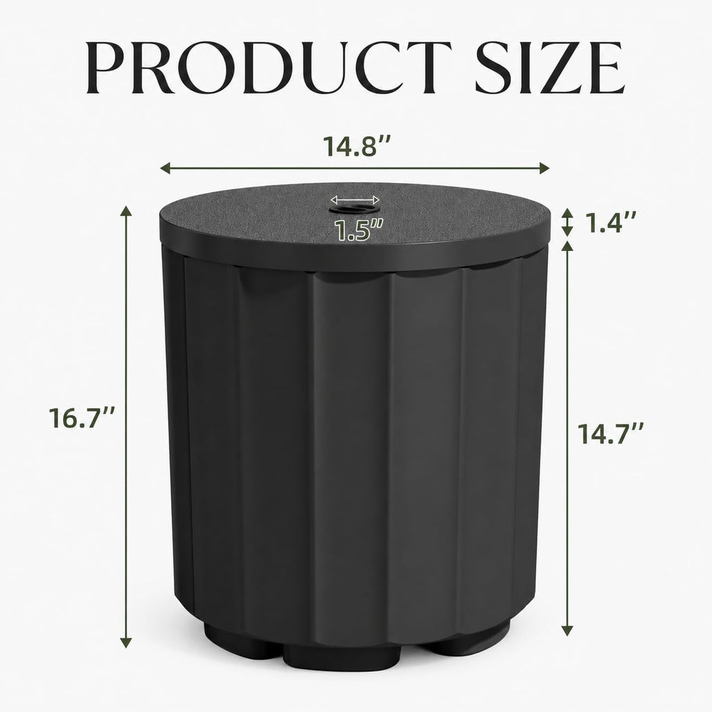 Umbrella Side Table with Hole, Weighted Umbrella Base, Black