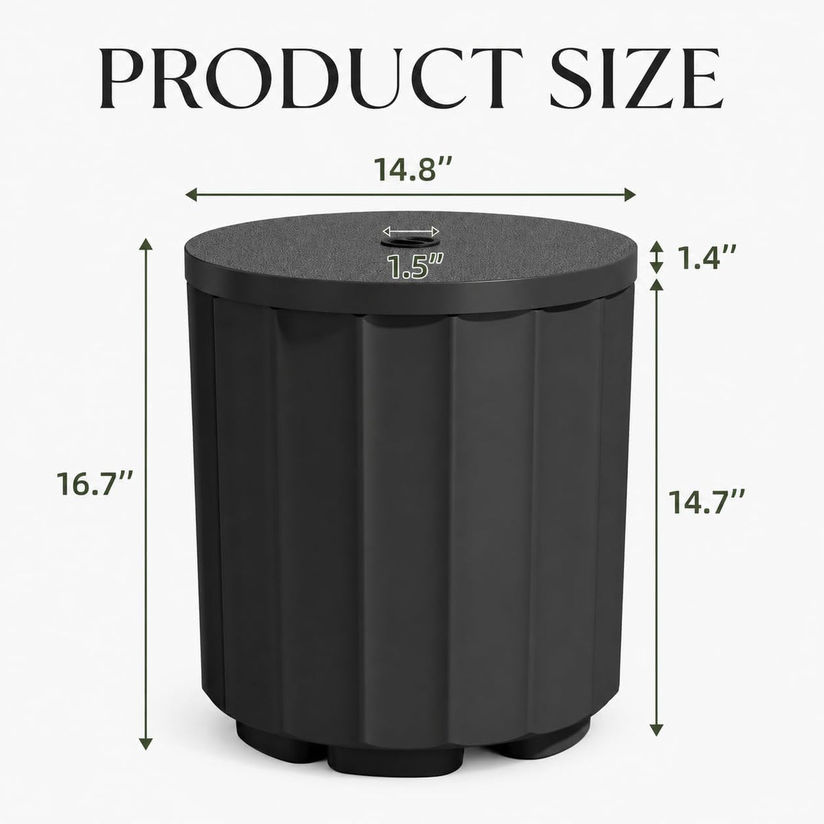 Umbrella Side Table with Hole, Weighted Umbrella Base, Black
