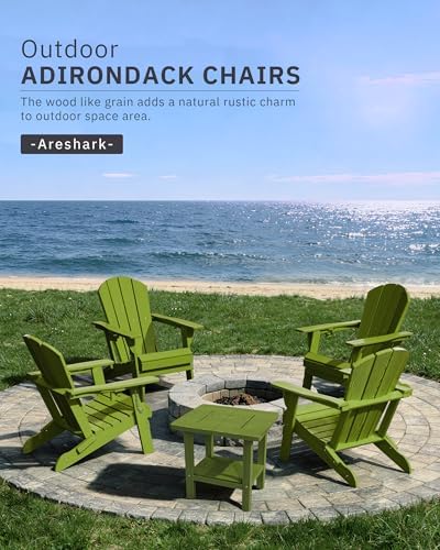 AreShark HDPE Folding Adirondack Chair with Cup Holder, Green