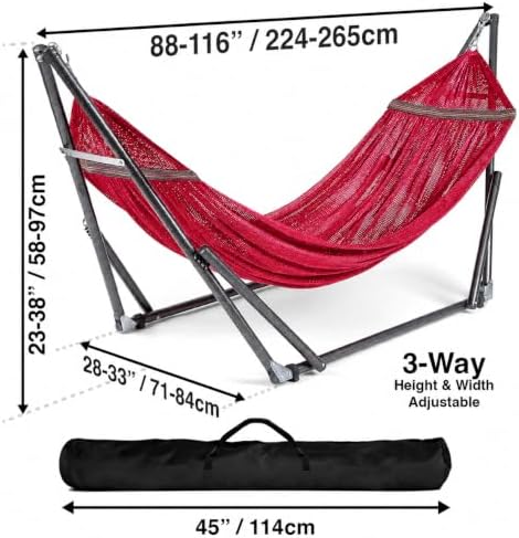Best Home Fashion Portable Hammock with Collapsible Steel Stand, 450 lbs Capacity, No Tools Assembly, Carrying Bag Included, Perfect for Indoor Outdoor Backyard Patio Camping Beach, Red