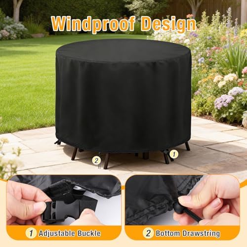 POMER Round Patio Furniture Set Cover,Outdoor Round Table Cover 72"D x 43"H