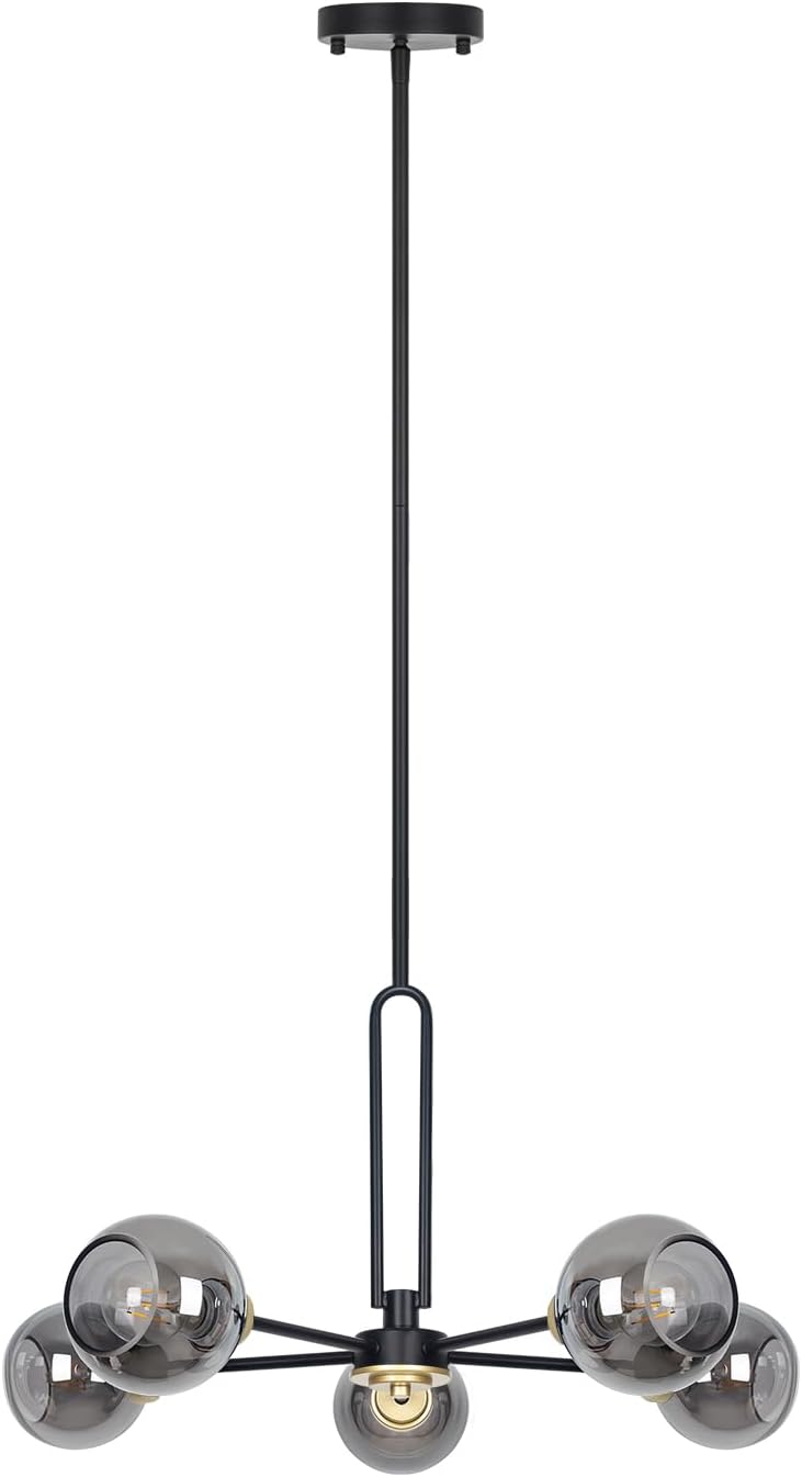 5-Light Black Sputnik Smoked Glass Ceiling Light Globe Chandelier
